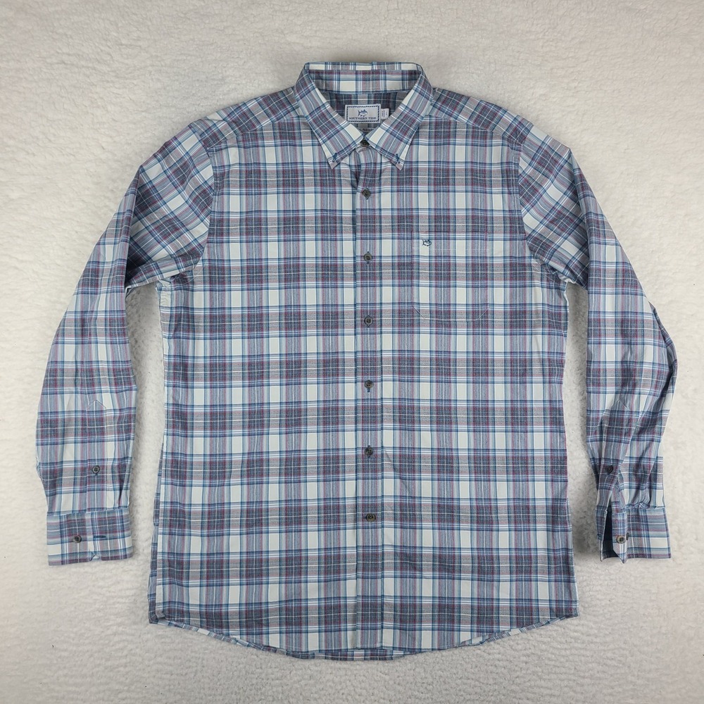 Southern Tide Shirt‎ Mens Large Blue Plaid Coastal Passage Dress Button Up